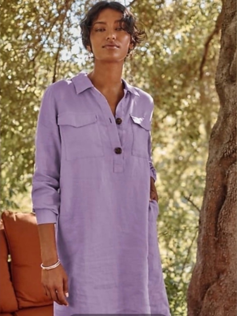 NWT J.Jill Womens Love Linen Lavender Collared Oversized Shirt Dress S Beach